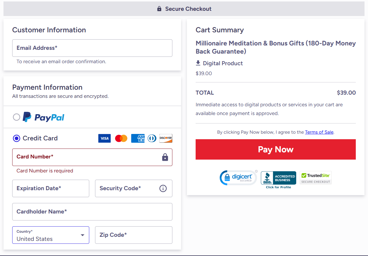 Millionaire Meditation Order Form